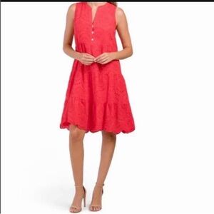 CIVICO 51 Red Eyelet Sleeveless Mini Dress Sz M